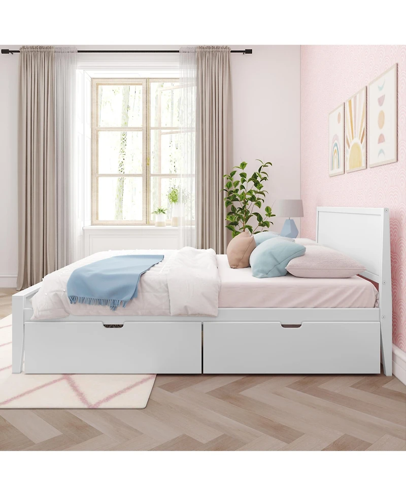 Max & Lily Queen Bed with Storage Drawers, Solid Wood Bed Frame with Panel Headboard, Wood Slat Support, No Box Spring Needed