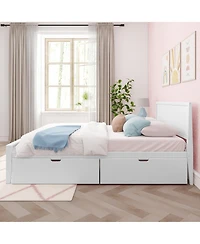 Max & Lily Queen Bed with Storage Drawers, Solid Wood Bed Frame with Panel Headboard, Wood Slat Support, No Box Spring Needed