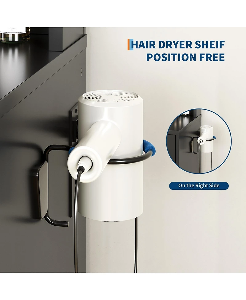 Homfan Vanity Makeup Desk with Adjustable Led Mirror, 3 Drawers and 2 Cabinets, Stool and Charging Station, Dressing Table for Women