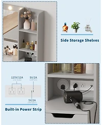 Homfan Vanity Desk with Mirror and Lights, 4 Drawers, Built-in Power Outlet Usb, Adjustable Led Lighting, Makeup Table for Bedroom