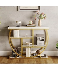 gaomon 3-Tier Industrial Entryway Table with Semicircular Metal Frame, Open Shelf Console Sofa Table for Living Room, Hallway
