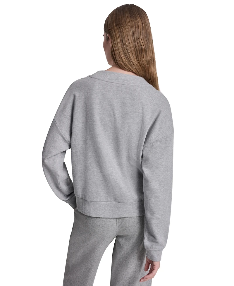 Dkny Sport Women's Metallic Bubble Logo V-Neck Sweatshirt