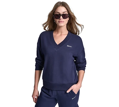 Dkny Sport Women's Metallic Bubble Logo V-Neck Sweatshirt