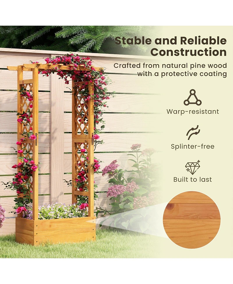 Sugift Wooden Raised Garden Bed with Lattice Trellis and Roof