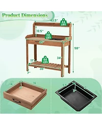 Sugift Outdoor Wooden Garden Work Table with Storage Shelves