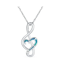 Bling Jewelry Musical Created Blue Opal Heart Treble Clef Music Note Pendant Necklace