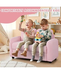 Sugift 2-Seat Kids Sofa Toddler Sofa Couch with Soft Teddy Fleece Upholstery and Solid Wooden Frame