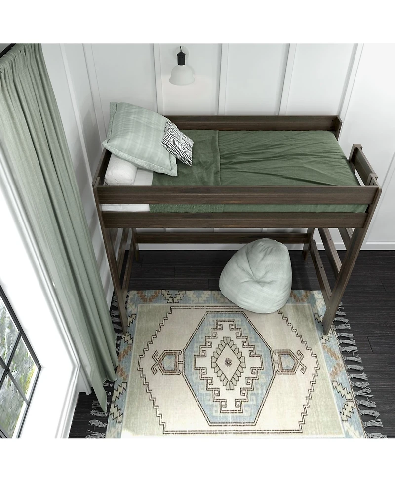 Max & Lily Solid Wood Modern Farmhouse High Loft Bed, Twin Bed Frame For Kids