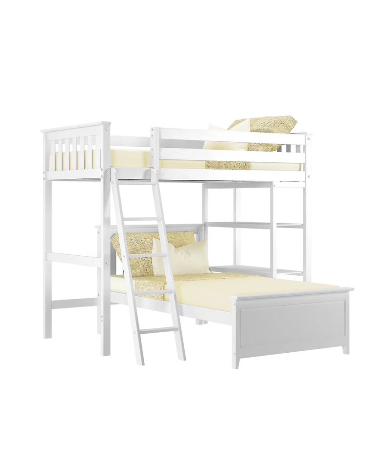 Max & Lily Solid Wood L-Shaped Twin over Twin Bunk Bed with Bookcase for Kids
