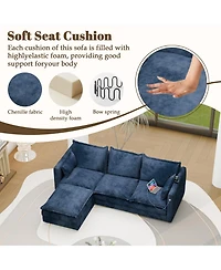 Dyhome Modular Sectional Sofa L Shaped Couch, 3 Seat Sofa Set with Ottoman and Pillows, Chenille Fabric