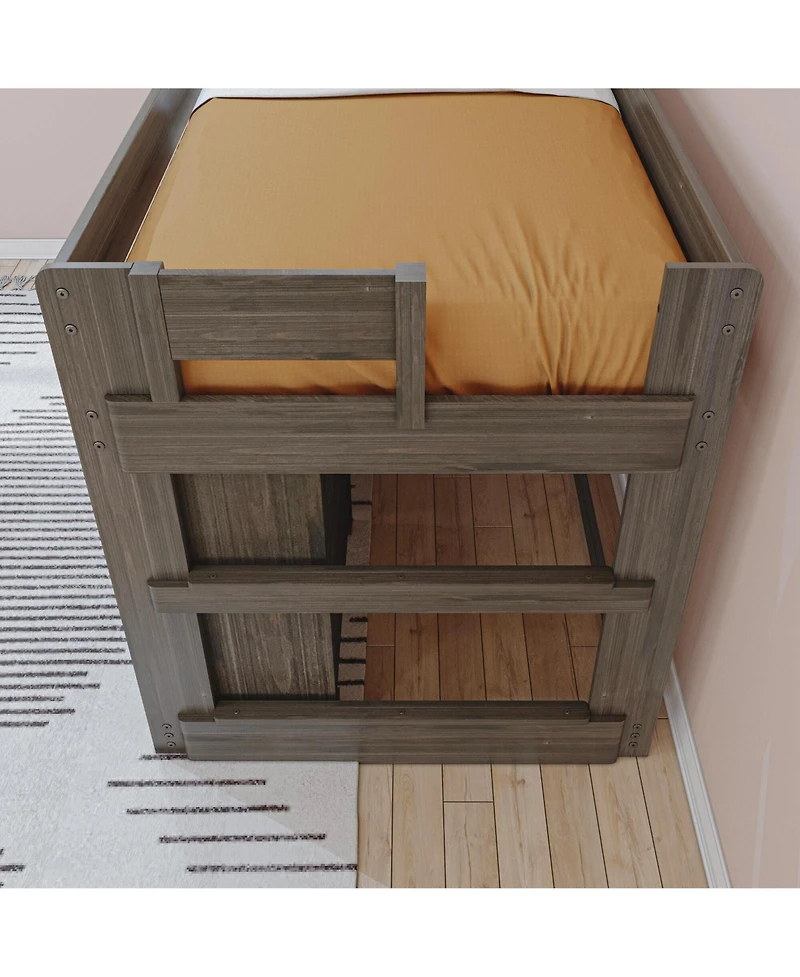 Max & Lily Modern Farmhouse Low Loft Bed, Twin Bed Frame for Kids with 3-Drawer Dresser and 4-Shelf Bookcase