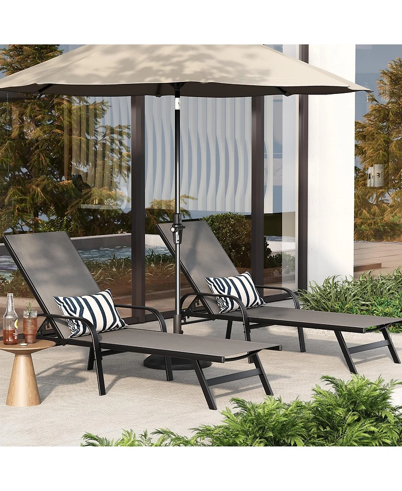 Homfan Adjustable 5-Position Outdoor Lounge Chairs Set of 2 - Durable Textilene Reclining Patio Chaise