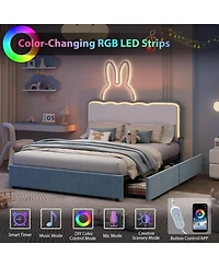 gaomon velvet Led bed frame with storage drawers, adjustable headboard, princess-style frame