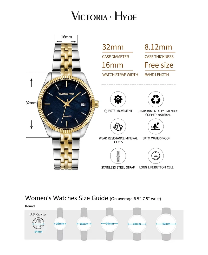 Victoria Hyde London Women's Watch Dial Calendar Stainless Steel Strap Victoria Hyde