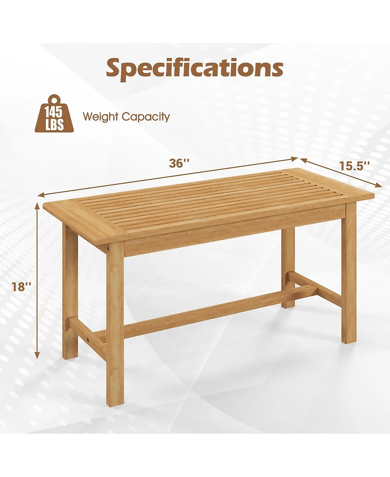 Gymax 36''Patio Coffee Table Solid Wood Coffee Table w/ Slatted Tabletop