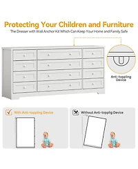 gaomon 12 Drawer Dresser, 63" Wide Wood Chest of Drawers Storage Cabinet.