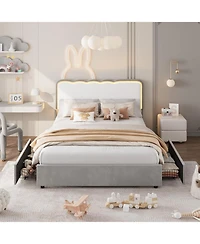 gaomon velvet Led bed frame with storage drawers, adjustable headboard, princess-style frame