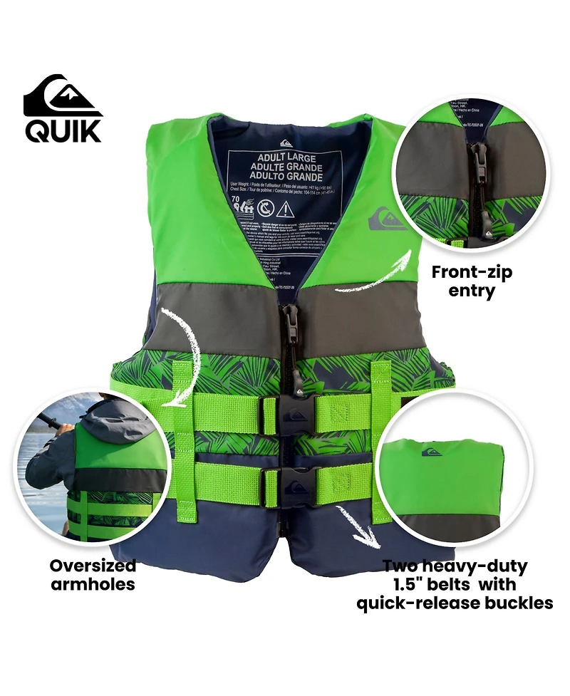 Quiksilver Uscg Approved Adult Life Jacket, Lightweight Epe Foam and Quick-Release Buckles for Fishing Boating Kayaking