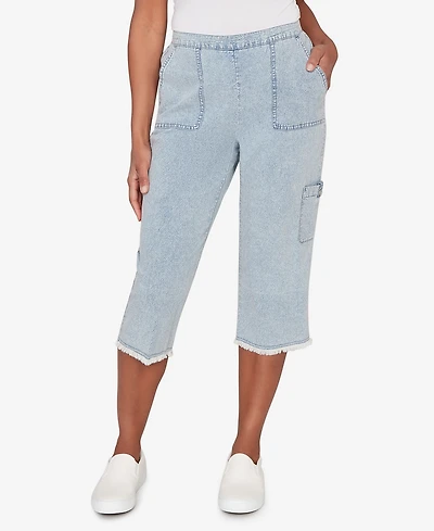 Alfred Dunner Petite Out of the Blue Fringe Denim Patch Pocket Capri Pants
