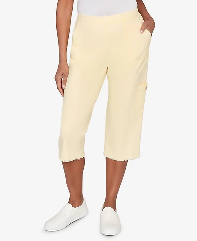 Alfred Dunner Petite Out of the Blue Fringe Denim Patch Pocket Capri Pants