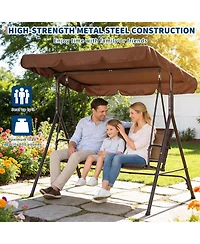 gaomon Patio Swing with Adjustable Canopy for Adults 3-Seat Outdoor Waterproof Textilene and Steel Frame Porch Swing Bench for Backyard Lawn Garden