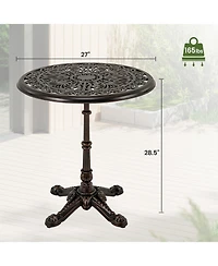 Slickblue 27Inch Round Cast Aluminum Patio Bistro Table with Hollow Top-Copper