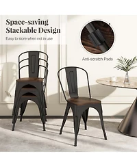 Gymax Tolix Style Metal Dining Chairs Set of 4 with Wood Seat and Removable Backrest