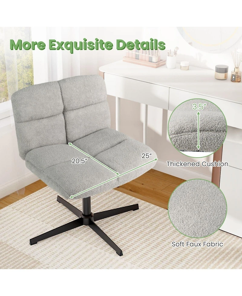 Gouun Wide Seat Cross Legged Armless Swivel Chair with Adjustable Height
