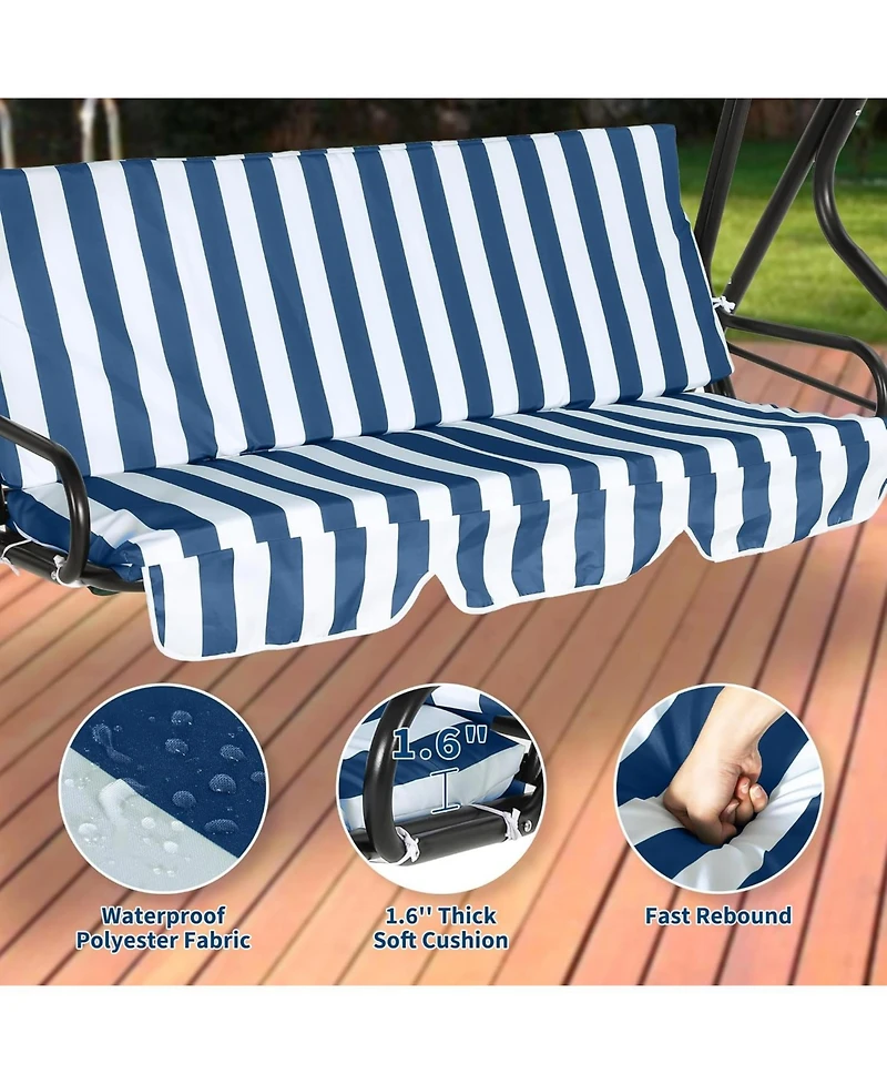 gaomon 3-Seat Outdoor Porch Swing Chair with Adjustable Canopy and Thickened Cushions, Glider Bench Non-Slip Feet Strong Spring
