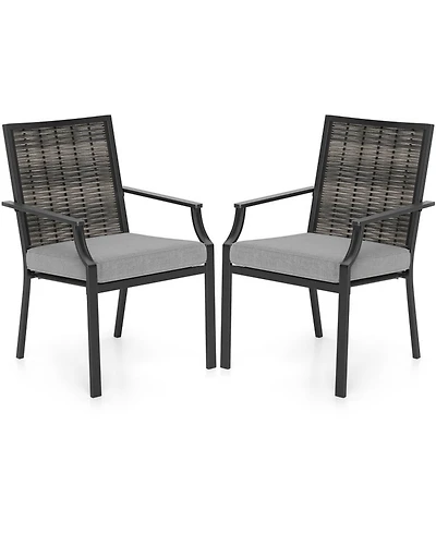 Gouun Stackable Wicker Patio Dining Chairs Set of 2 with Removable Cushions