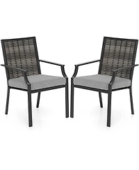Gouun Stackable Wicker Patio Dining Chairs Set of 2 with Removable Cushions
