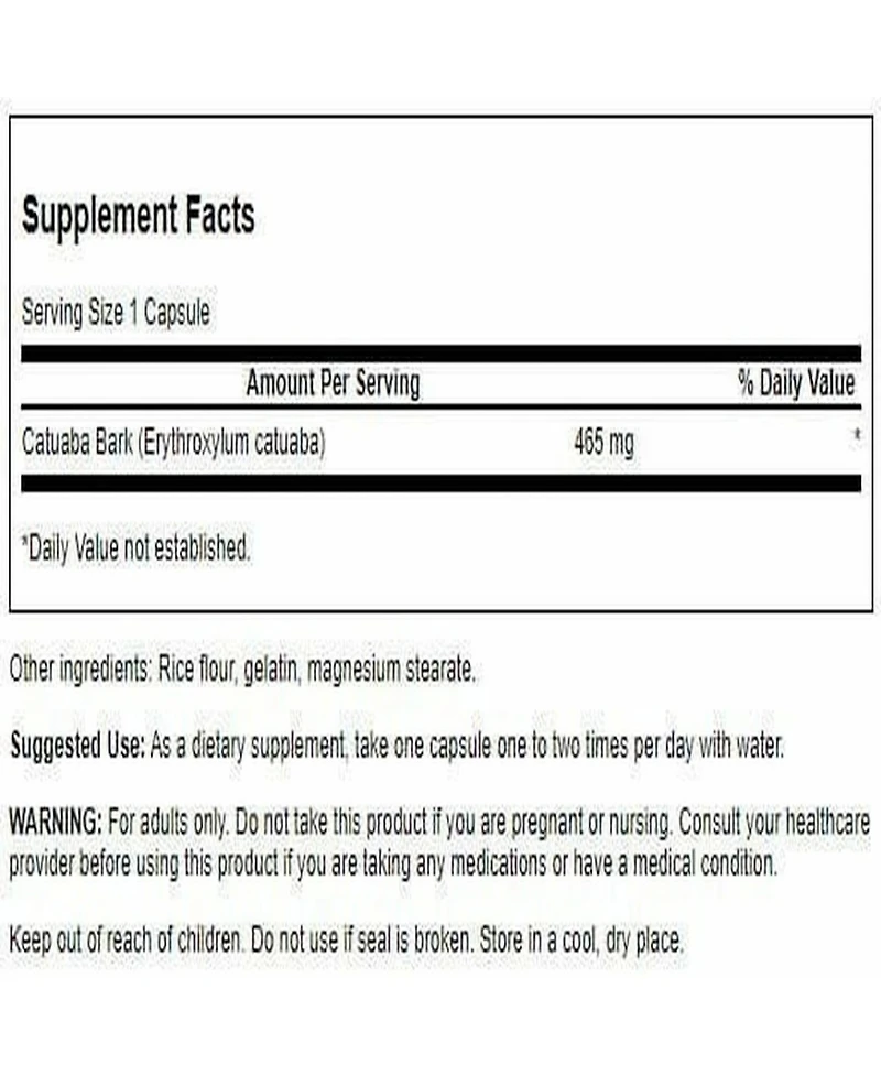 Swanson Catuaba Bark 465 Milligrams 120 Capsules Component