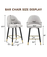 Rainsken Pu Leather Bar Stools Set of 2, Modern Counter Height Chairs with Ergonomic Backrest and Metal Footrest for Home Pub