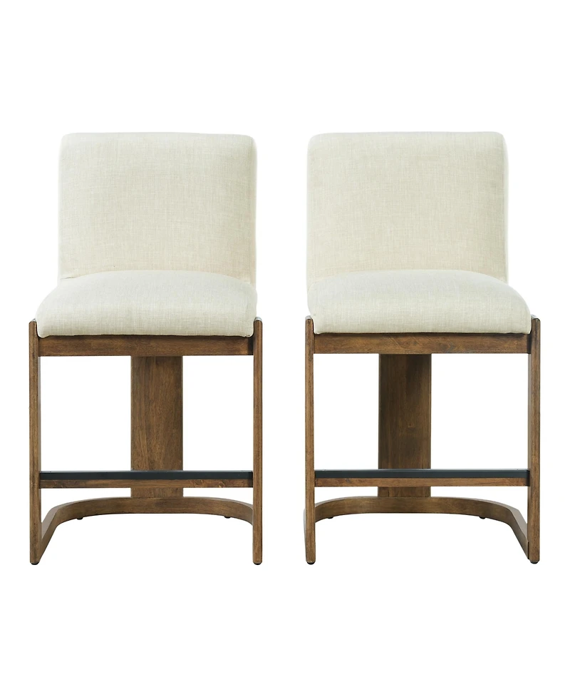 Rainsken Modern Bar Stools Set of 2, 24" Solid Wood Counter Height Chairs with Linen Cushion Seat for Kitchen Island and Home Bar