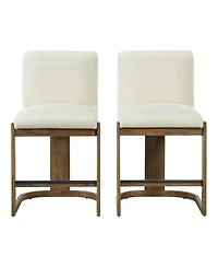 Rainsken Modern Bar Stools Set of 2, 24" Solid Wood Counter Height Chairs with Linen Cushion Seat for Kitchen Island and Home Bar