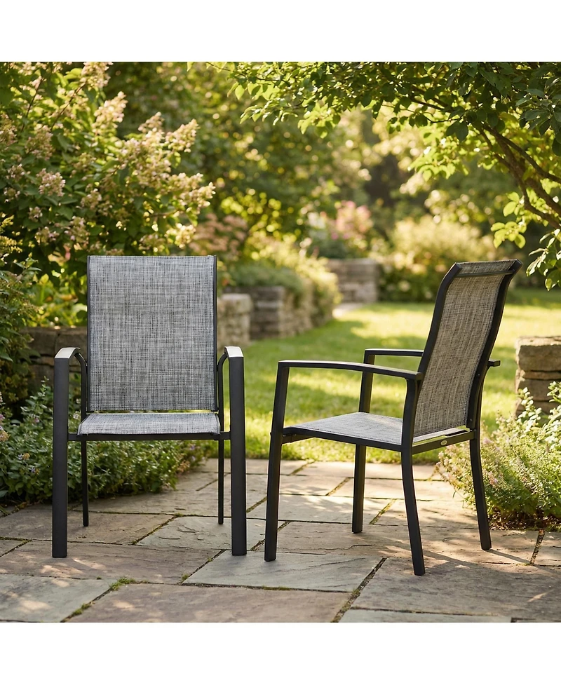 Mondawe 2-Piece Stackable Outdoor Dining Chairs, Metal Frame with E-Coating, Textilene All-Weather Patio Chairs
