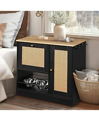 Aostirmotor Pet Feeding Station with 2 Lockers and Elevated Dog Bowls, Side Hooks, Anti-Tipping, Hidden Storage