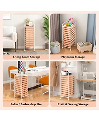 Sugift 10 Drawer Rolling Storage Cart Organizer with 4 Universal Casters-Cherry