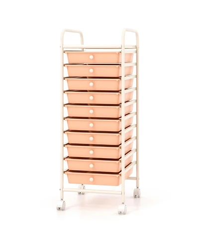 Sugift 10 Drawer Rolling Storage Cart Organizer with 4 Universal Casters-Cherry