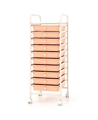 Sugift 10 Drawer Rolling Storage Cart Organizer with 4 Universal Casters-Cherry