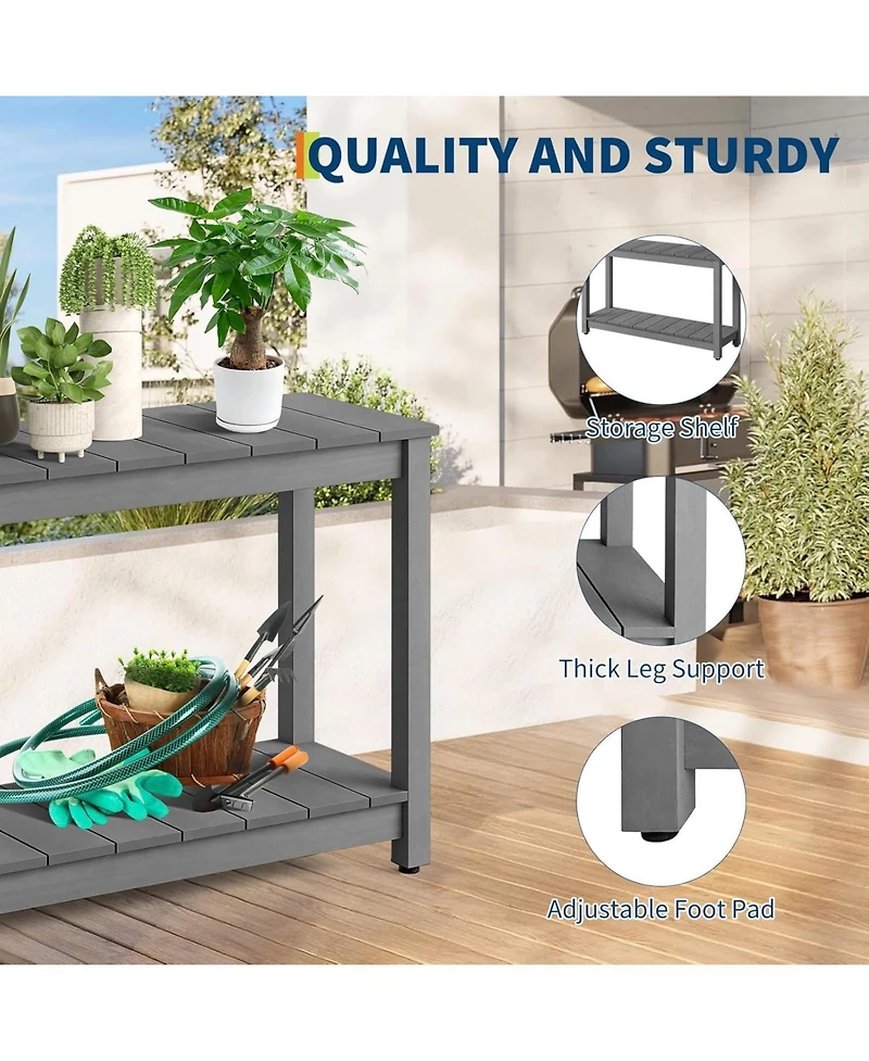 gaomon 48 Inch 2-Shelf Console Table, Indoor Outdoor 2-Tier Patio Buffet Table with Adjustable Foot Pad, Wooden Bar Storage Organizer.