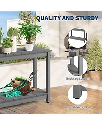 gaomon 48 Inch 2-Shelf Console Table, Indoor Outdoor 2-Tier Patio Buffet Table with Adjustable Foot Pad, Wooden Bar Storage Organizer.