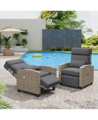 gaomon Set of 2 Patio Reclining Chairs Rattan Outdoor Lounge with Flip-Up Table