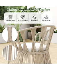 Gouun 3-Piece Rope-Woven Patio Leisure Chair Set with Cushions and Glass Side Table