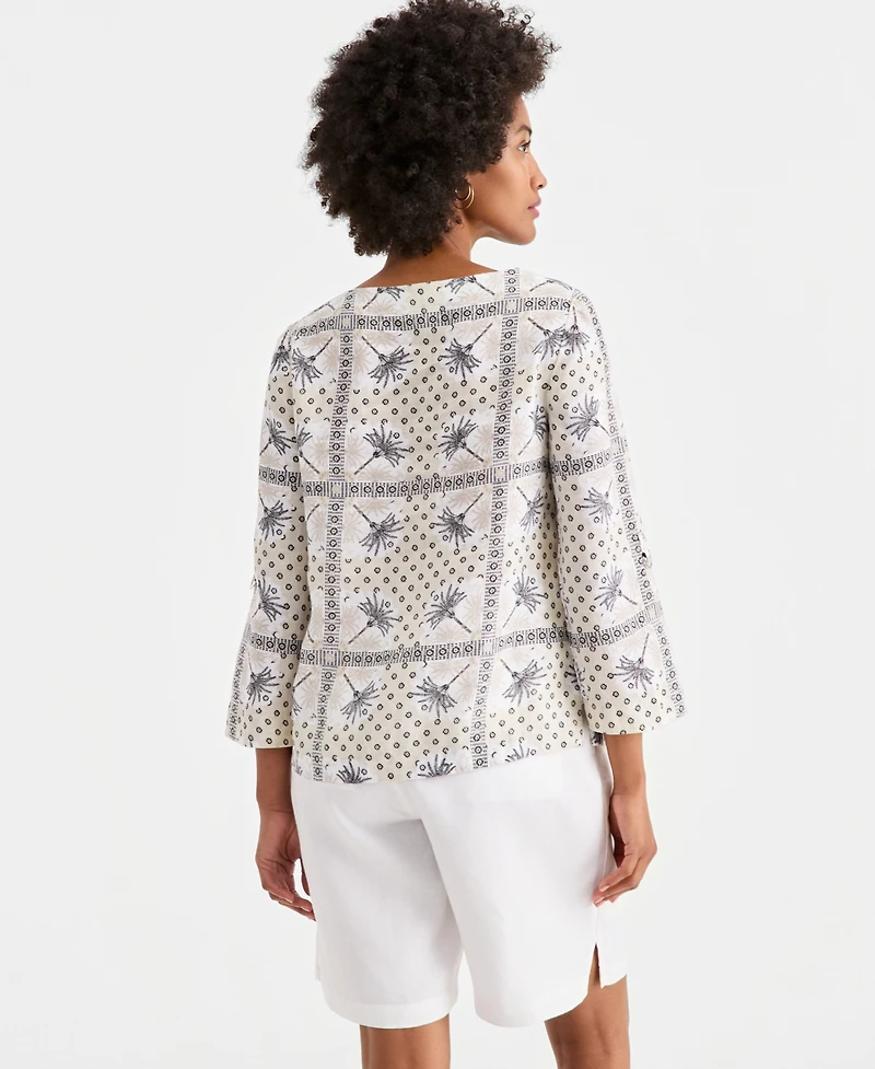 Charter Club Women's 100% Linen D-Ring Top, Created for Macy's