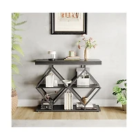 gaomon 3-Tier Industrial Entryway Table with Diamond-Shaped Metal Frame, Open Shelf Console Sofa Table for Living Room