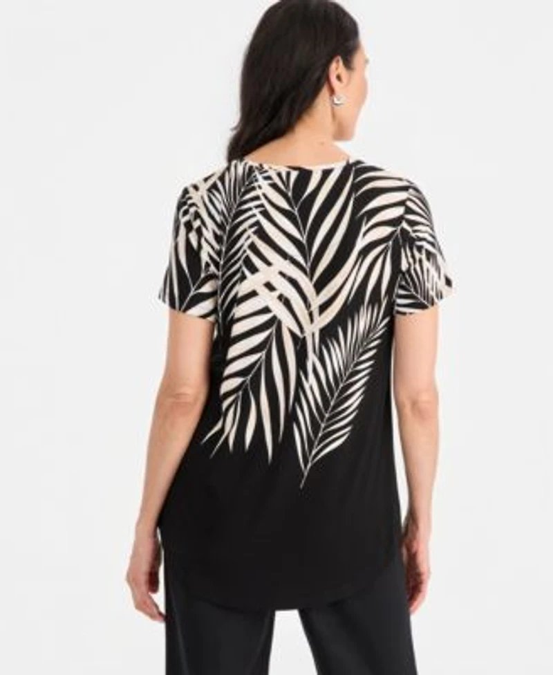 Jm Collection Printed Scoop Neck Short Sleeve Top Tummy Control Pants Macys Exclusive