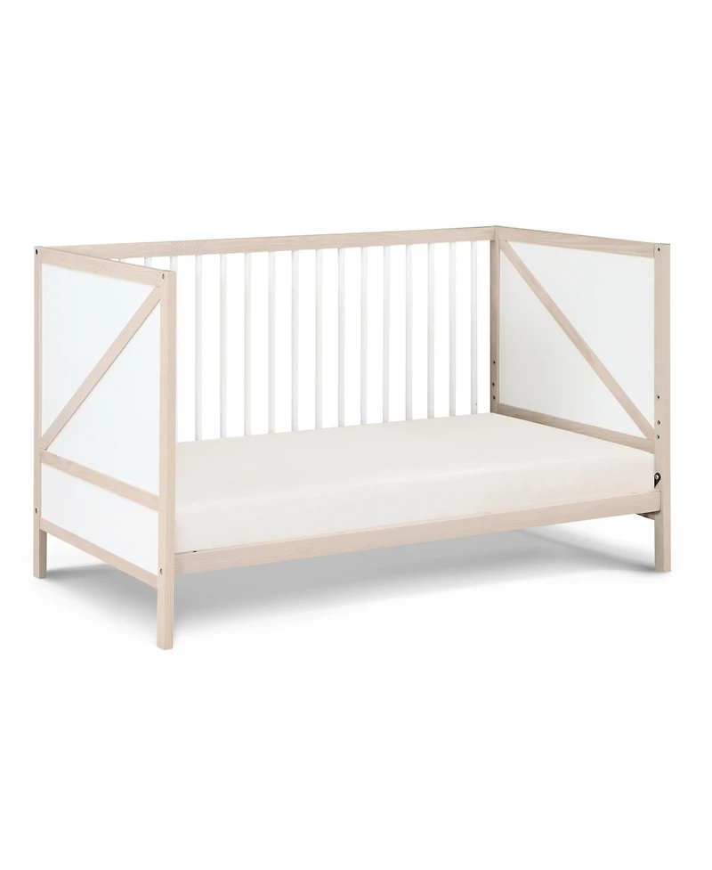 Flynama Washed 3in1 Convertible Crib Mid Century Modern Z Design Solid Wood Three Adjustable Mattress Heights for Baby Nursery