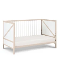 Flynama Washed 3in1 Convertible Crib Mid Century Modern Z Design Solid Wood Three Adjustable Mattress Heights for Baby Nursery
