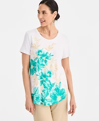 Jm Collection Women's Printed Scoop-Neck Short Sleeve Top, Macy's Exclusive